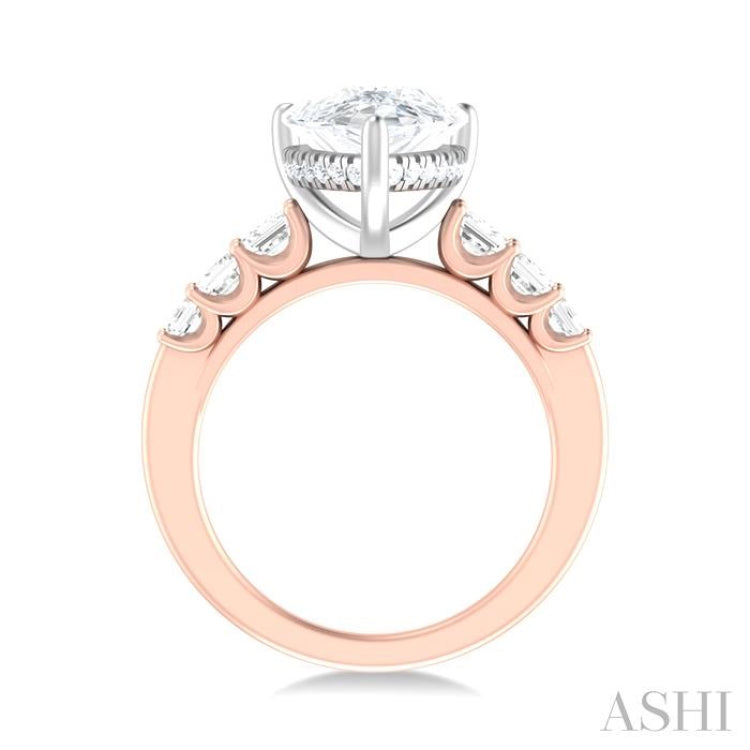 1 1/4 ctw Pear Shape Emerald and Round Cut Diamond Semi Mount Engagement Ring in 14K Rose and White Gold