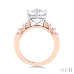 1 1/4 ctw Pear Shape Emerald and Round Cut Diamond Semi Mount Engagement Ring in 14K Rose and White Gold