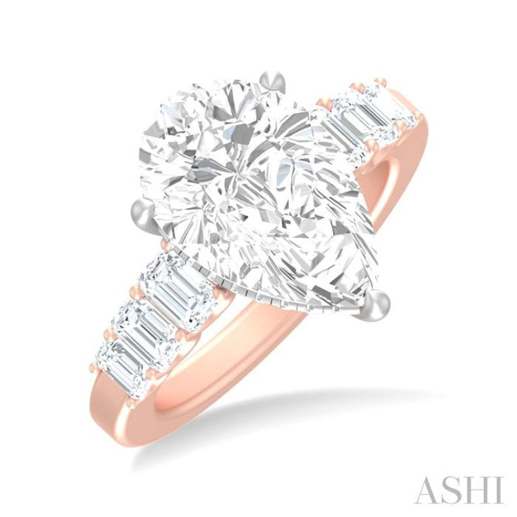 1 1/4 ctw Pear Shape Emerald and Round Cut Diamond Semi Mount Engagement Ring in 14K Rose and White Gold