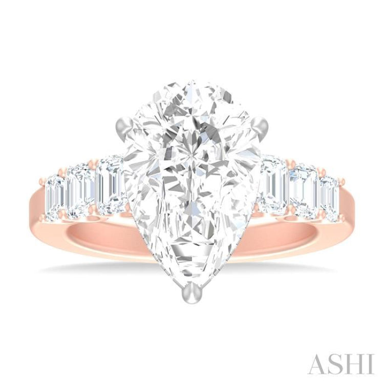 1 1/4 ctw Pear Shape Emerald and Round Cut Diamond Semi Mount Engagement Ring in 14K Rose and White Gold