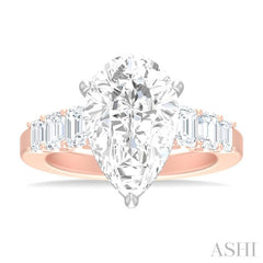 1 1/4 ctw Pear Shape Emerald and Round Cut Diamond Semi Mount Engagement Ring in 14K Rose and White Gold