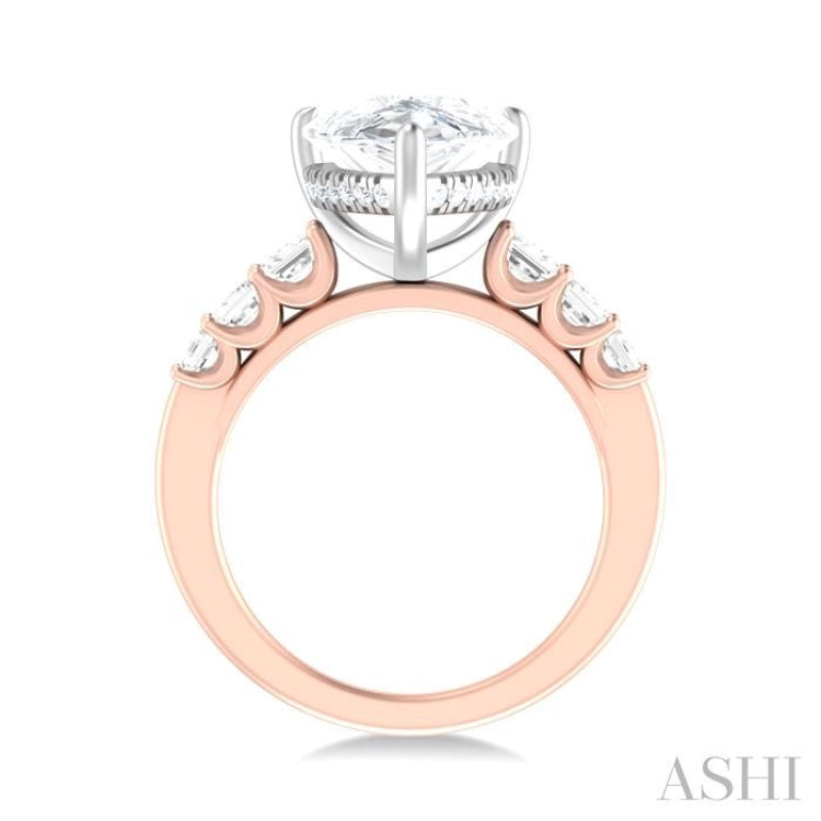 1 1/4 ctw Pear Shape Emerald and Round Cut Diamond Semi Mount Engagement Ring in 14K Rose and White Gold