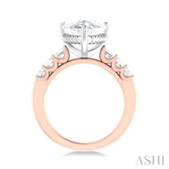 1 1/4 ctw Pear Shape Emerald and Round Cut Diamond Semi Mount Engagement Ring in 14K Rose and White Gold