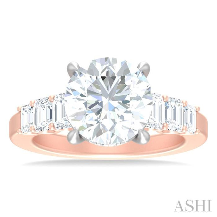 1 1/4 ctw Round Shape Emerald and Round Cut Diamond Semi Mount Engagement Ring in 14K Rose and White Gold