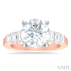 1 1/4 ctw Round Shape Emerald and Round Cut Diamond Semi Mount Engagement Ring in 14K Rose and White Gold