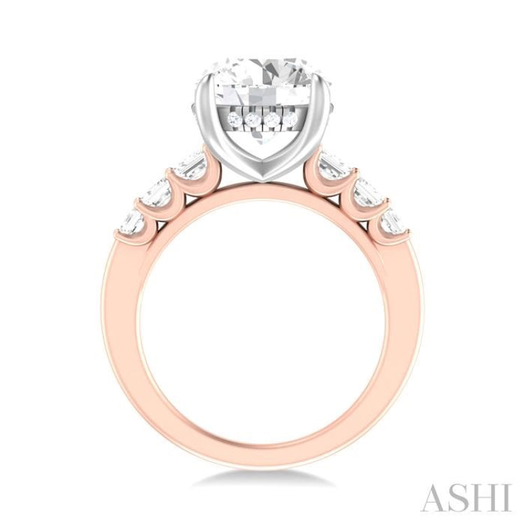 1 1/4 ctw Round Shape Emerald and Round Cut Diamond Semi Mount Engagement Ring in 14K Rose and White Gold