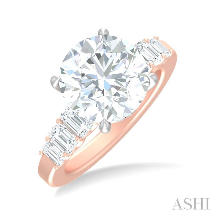 1 1/4 ctw Round Shape Emerald and Round Cut Diamond Semi Mount Engagement Ring in 14K Rose and White Gold