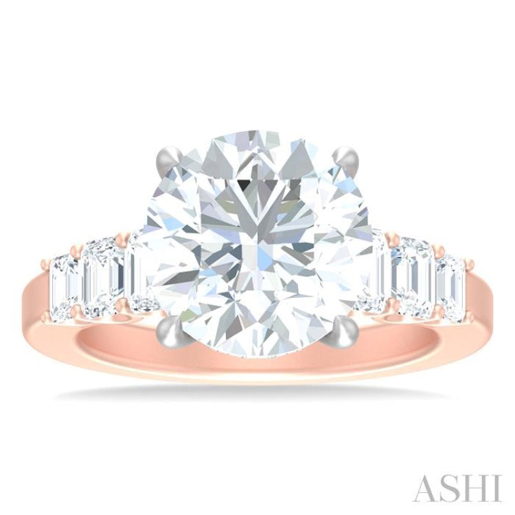 1 1/4 ctw Round Shape Emerald and Round Cut Diamond Semi Mount Engagement Ring in 14K Rose and White Gold