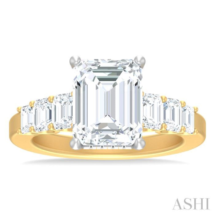 1 1/4 ctw Emerald Shape Emerald and Round Cut Diamond Semi Mount Engagement Ring in 14K Yellow and White Gold