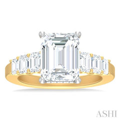 1 1/4 ctw Emerald Shape Emerald and Round Cut Diamond Semi Mount Engagement Ring in 14K Yellow and White Gold