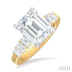 1 1/4 ctw Emerald Shape Emerald and Round Cut Diamond Semi Mount Engagement Ring in 14K Yellow and White Gold
