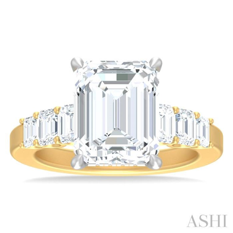 1 1/4 ctw Emerald Shape Emerald and Round Cut Diamond Semi Mount Engagement Ring in 14K Yellow and White Gold