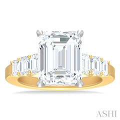 1 1/4 ctw Emerald Shape Emerald and Round Cut Diamond Semi Mount Engagement Ring in 14K Yellow and White Gold