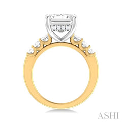 1 1/4 ctw Emerald Shape Emerald and Round Cut Diamond Semi Mount Engagement Ring in 14K Yellow and White Gold