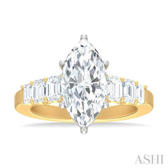 1 1/5 ctw Marquise Shape Emerald and Round Cut Diamond Semi Mount Engagement Ring in 14K Yellow and White Gold