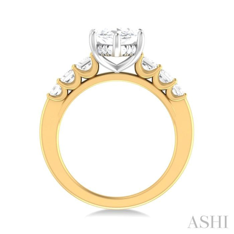 1 1/5 ctw Marquise Shape Emerald and Round Cut Diamond Semi Mount Engagement Ring in 14K Yellow and White Gold