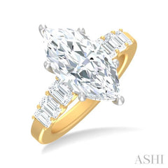 1 1/4 ctw Marquise Shape Emerald and Round Cut Diamond Semi Mount Engagement Ring in 14K Yellow and White Gold
