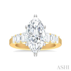 1 1/4 ctw Marquise Shape Emerald and Round Cut Diamond Semi Mount Engagement Ring in 14K Yellow and White Gold