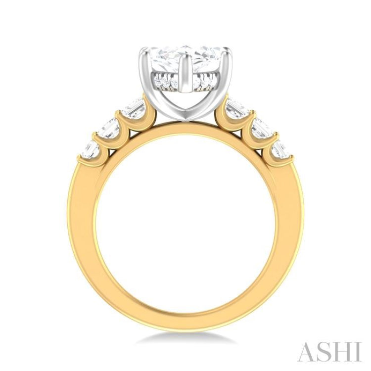 1 1/4 ctw Marquise Shape Emerald and Round Cut Diamond Semi Mount Engagement Ring in 14K Yellow and White Gold