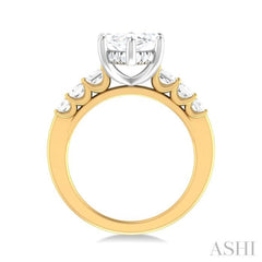 1 1/4 ctw Marquise Shape Emerald and Round Cut Diamond Semi Mount Engagement Ring in 14K Yellow and White Gold