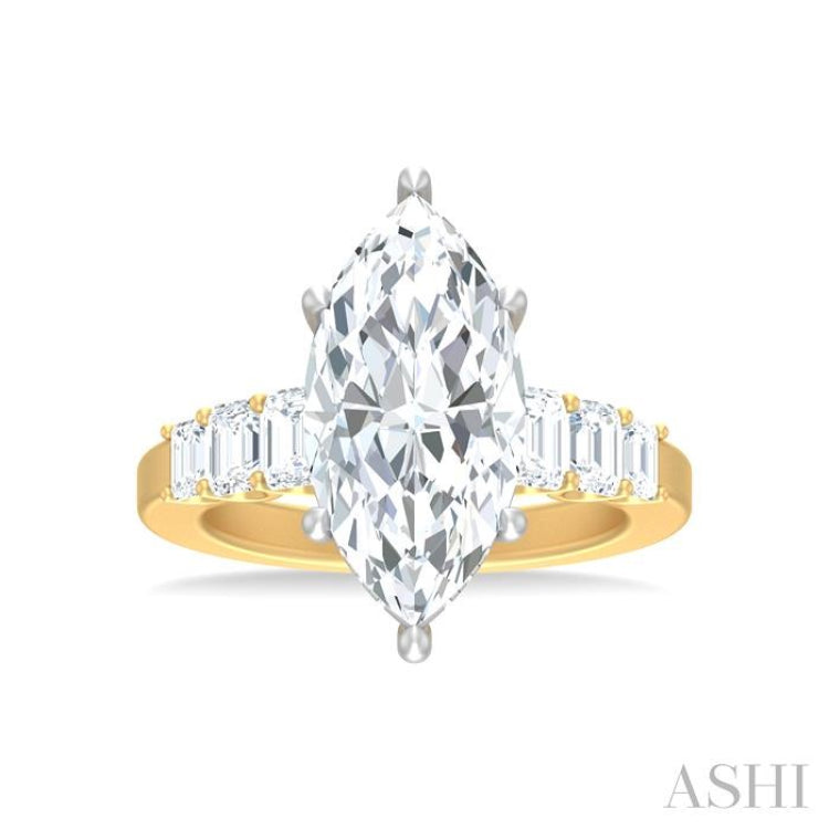 1 1/4 ctw Marquise Shape Emerald and Round Cut Diamond Semi Mount Engagement Ring in 14K Yellow and White Gold