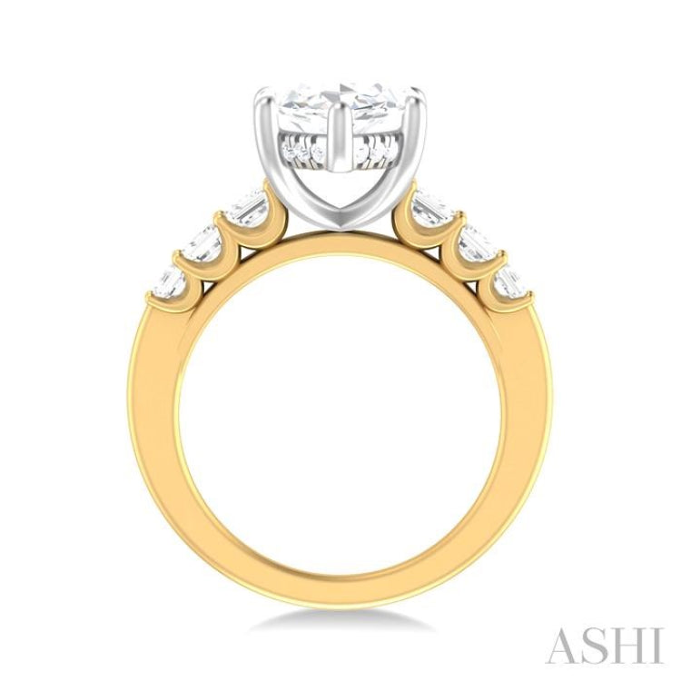 1 1/4 ctw Marquise Shape Emerald and Round Cut Diamond Semi Mount Engagement Ring in 14K Yellow and White Gold