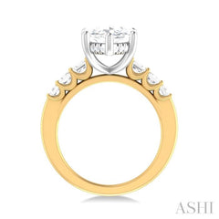 1 1/4 ctw Marquise Shape Emerald and Round Cut Diamond Semi Mount Engagement Ring in 14K Yellow and White Gold