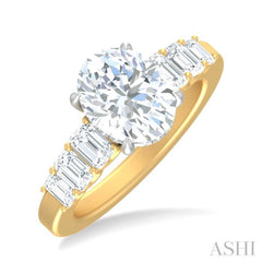 1 1/4 ctw Oval Shape Emerald and Round Cut Diamond Semi Mount Engagement Ring in 14K Yellow and White Gold