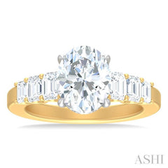 1 1/4 ctw Oval Shape Emerald and Round Cut Diamond Semi Mount Engagement Ring in 14K Yellow and White Gold