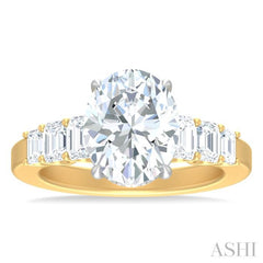 1 1/4 ctw Oval Shape Emerald and Round Cut Diamond Semi Mount Engagement Ring in 14K Yellow and White Gold