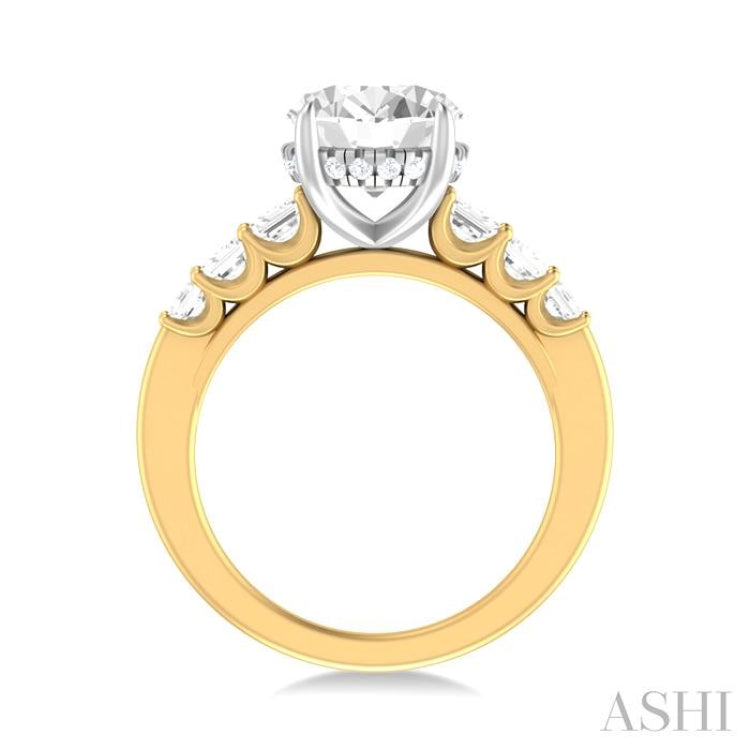 1 1/4 ctw Oval Shape Emerald and Round Cut Diamond Semi Mount Engagement Ring in 14K Yellow and White Gold