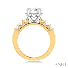 1 1/4 ctw Oval Shape Emerald and Round Cut Diamond Semi Mount Engagement Ring in 14K Yellow and White Gold