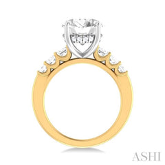 1 1/4 ctw Oval Shape Emerald and Round Cut Diamond Semi Mount Engagement Ring in 14K Yellow and White Gold