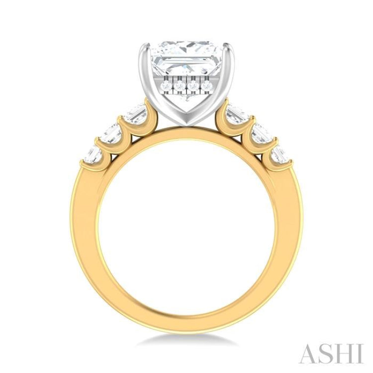 1 1/4 ctw Princess Shape Emerald and Round Cut Diamond Semi Mount Engagement Ring in 14K Yellow and White Gold