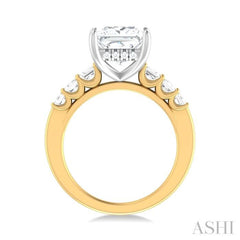 1 1/4 ctw Princess Shape Emerald and Round Cut Diamond Semi Mount Engagement Ring in 14K Yellow and White Gold