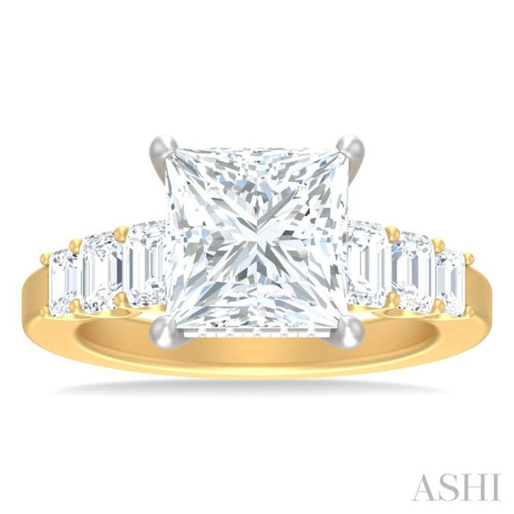 1 1/4 ctw Princess Shape Emerald and Round Cut Diamond Semi Mount Engagement Ring in 14K Yellow and White Gold