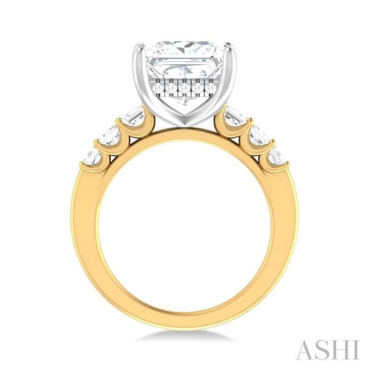 1 1/4 ctw Princess Shape Emerald and Round Cut Diamond Semi Mount Engagement Ring in 14K Yellow and White Gold