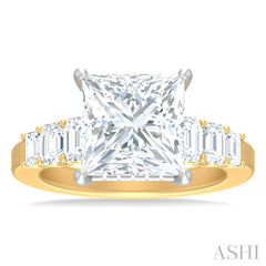 1 1/4 ctw Princess Shape Emerald and Round Cut Diamond Semi Mount Engagement Ring in 14K Yellow and White Gold