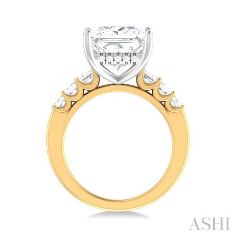 1 1/4 ctw Princess Shape Emerald and Round Cut Diamond Semi Mount Engagement Ring in 14K Yellow and White Gold