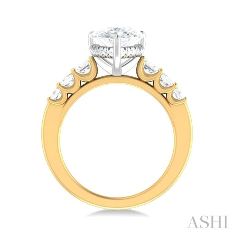 1 1/4 ctw Pear Shape Emerald and Round Cut Diamond Semi Mount Engagement Ring in 14K Yellow and White Gold