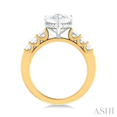 1 1/4 ctw Pear Shape Emerald and Round Cut Diamond Semi Mount Engagement Ring in 14K Yellow and White Gold