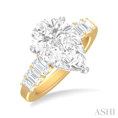1 1/4 ctw Pear Shape Emerald and Round Cut Diamond Semi Mount Engagement Ring in 14K Yellow and White Gold