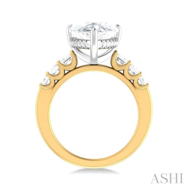 1 1/4 ctw Pear Shape Emerald and Round Cut Diamond Semi Mount Engagement Ring in 14K Yellow and White Gold