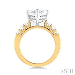 1 1/4 ctw Pear Shape Emerald and Round Cut Diamond Semi Mount Engagement Ring in 14K Yellow and White Gold