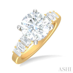 1 1/4 ctw Round Shape Emerald and Round Cut Diamond Semi Mount Engagement Ring in 14K Yellow and White Gold