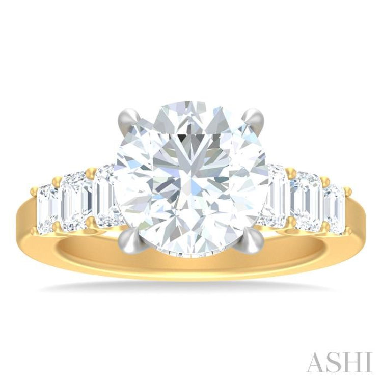 1 1/4 ctw Round Shape Emerald and Round Cut Diamond Semi Mount Engagement Ring in 14K Yellow and White Gold