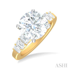 1 1/4 ctw Round Shape Emerald and Round Cut Diamond Semi Mount Engagement Ring in 14K Yellow and White Gold