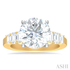 1 1/4 ctw Round Shape Emerald and Round Cut Diamond Semi Mount Engagement Ring in 14K Yellow and White Gold