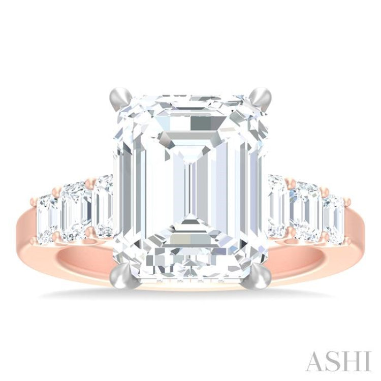 1 1/4 ctw Emerald Shape Emerald and Round Cut Diamond Semi Mount Engagement Ring in 14K Rose and White Gold