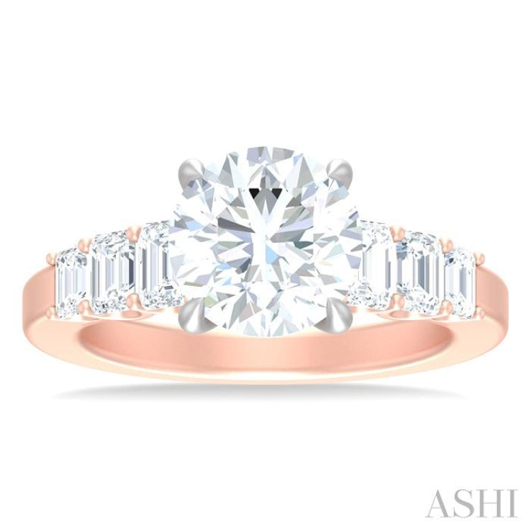 1 1/4 ctw Round Shape Emerald and Round Cut Diamond Semi Mount Engagement Ring in 14K Rose and White Gold